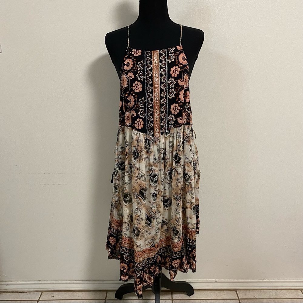Free People Floral Bohemian Dress - Black and Cream